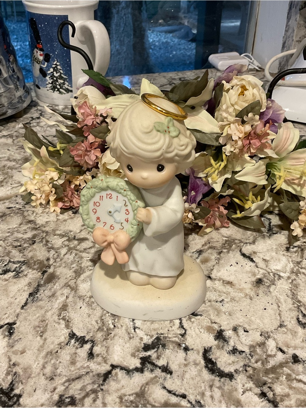 BP-Precious Moments Pastel Angel Figurine Holding Clock 1998